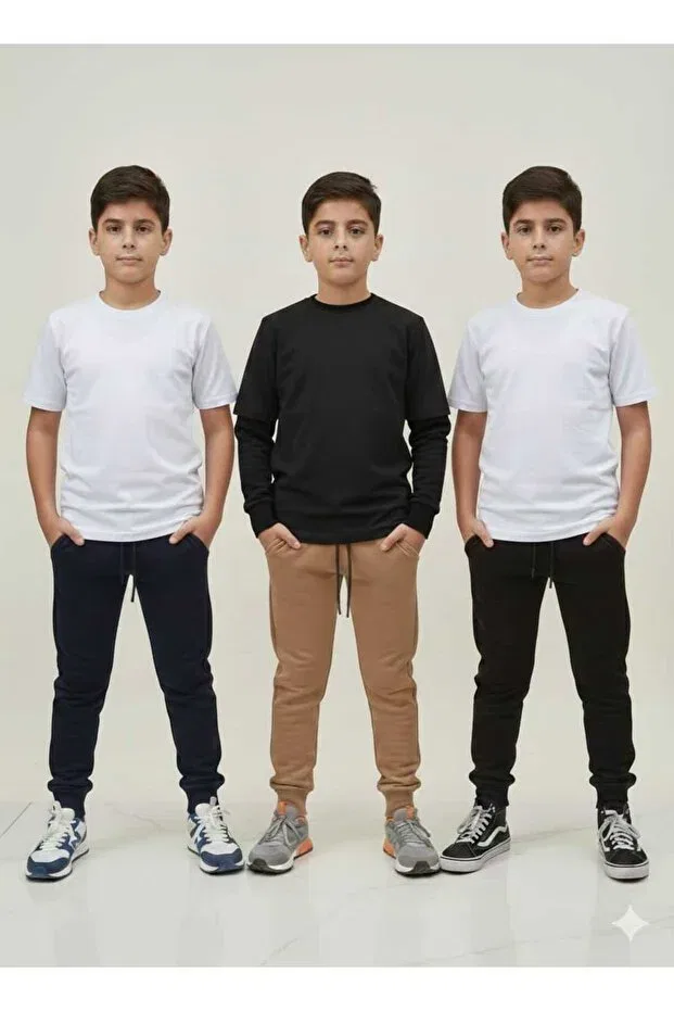 Детские спортивные штаны для девочек с эластичным поясом Cosba Kids Wear, Black-Beige-Navy Blue