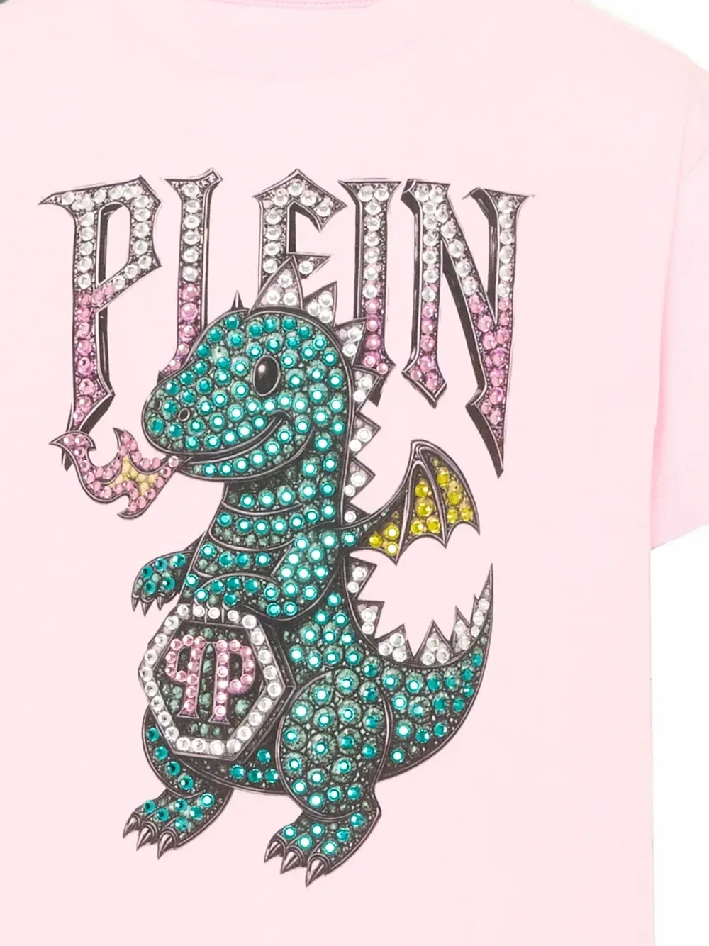 Футболка с драконом, инкрустированная стразами Philipp Plein Junior, розовый — фото 3