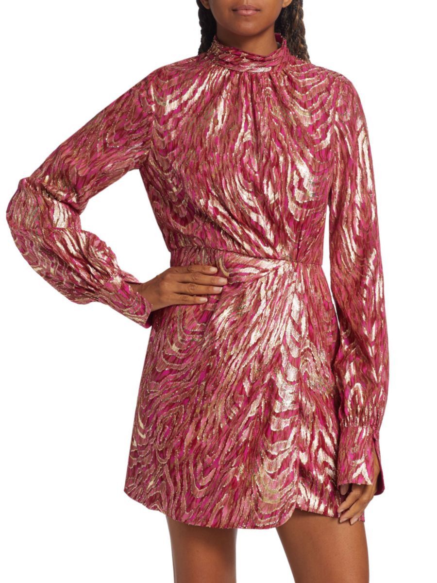 

Мини-платье цвета металлик Halen Moire Fil Coupé SIMKHAI, цвет Bougainvillea Metallic Moire