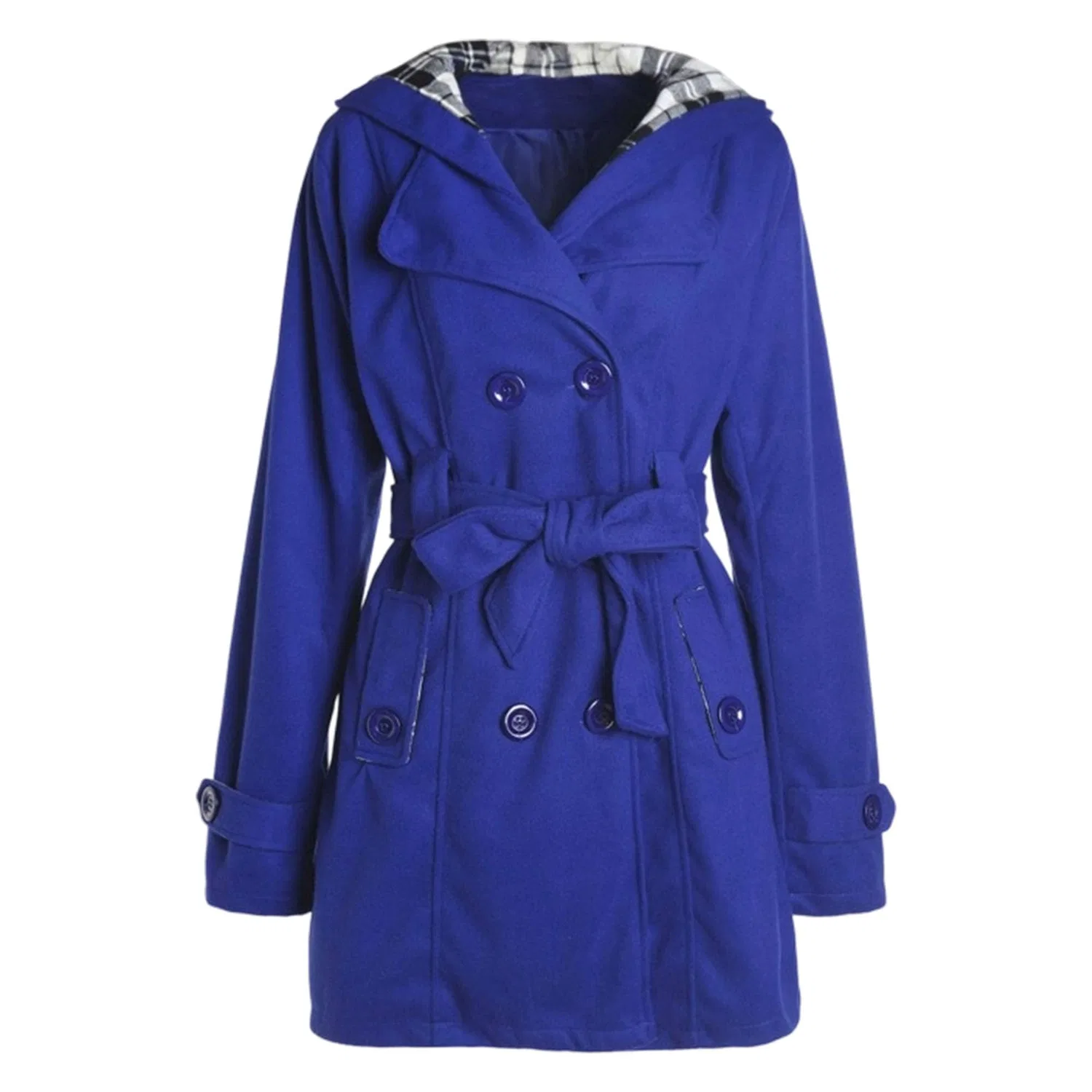 Женское зимнее пальто с капюшоном двубортное, Royal Blue