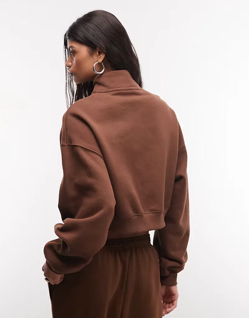 Укороченная толстовка Nike Studio Fleece средней плотности с застежкой-молнией на четверть длины, коричневый — фото 4