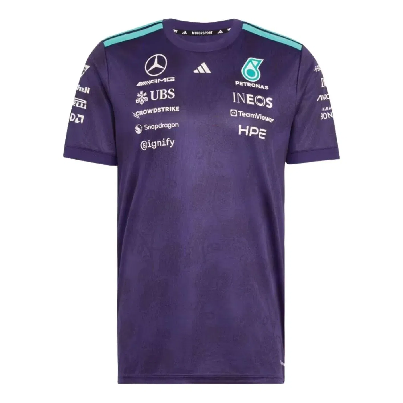 Мужская игровая майка Mercedes AMG Petronas F1 Vanda Bloom Driver Jersey Asia Sizing 'Dark Purple' adidas, Dark Purple