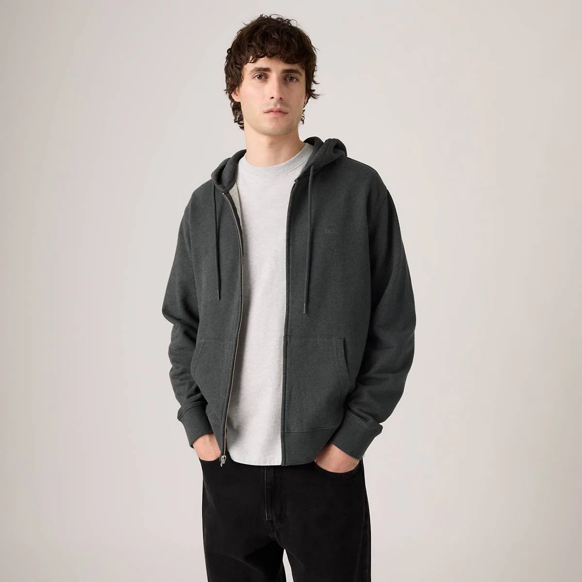 Оригинальная фирменная толстовка на молнии Levi's, Obsidian Heather - Grey