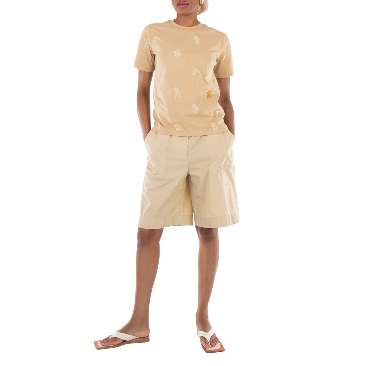 Футболка хлопковая Equestrian Knight Cotton T-Shirt Burberry, Flax — фото 4