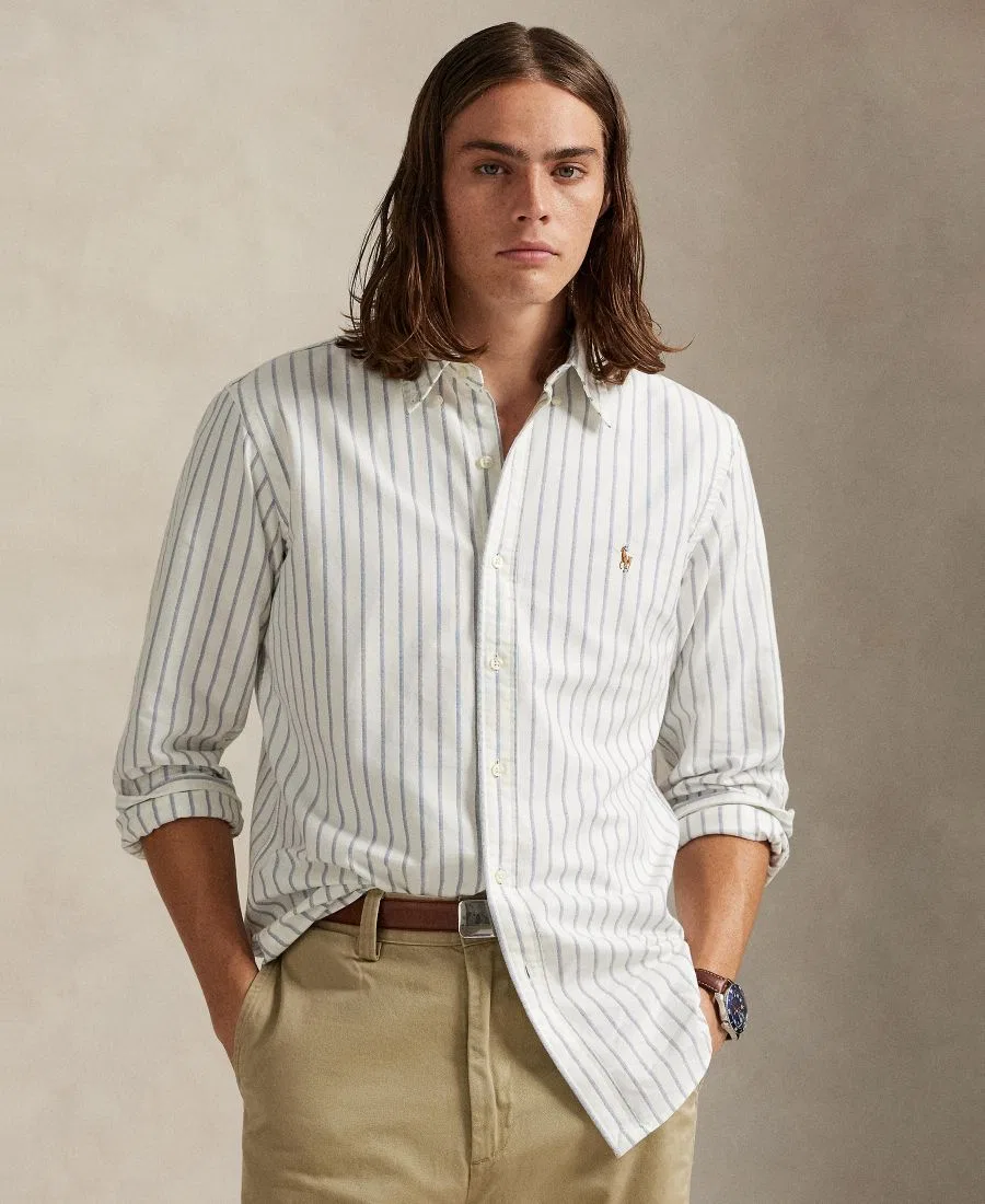 Рубашка с длинным рукавом The Iconic Mesh Shirt Polo Ralph Lauren, White/Blue Multi