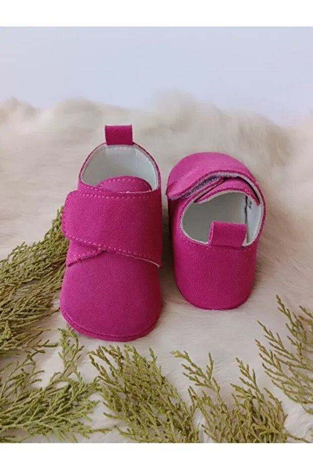Детские ботиночки кожаные Fuchsia genuine leather velcro baby shoes Hodore, Fuchsia — фото 3