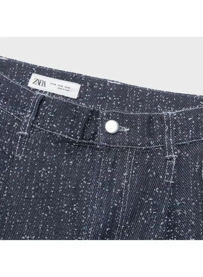 Брюки с декоративной вышивкой и потертостями Zara, синие — фото 4