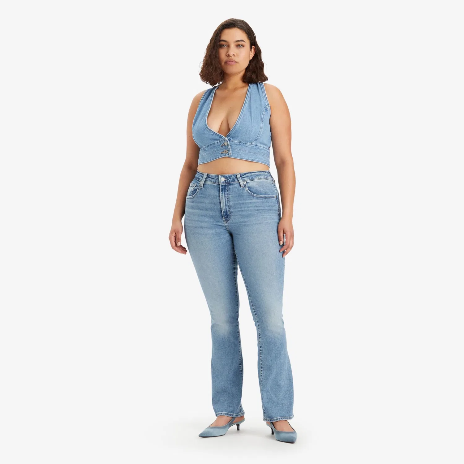 Женские джинсы с высокой посадкой и клешем от колена Levi's, Blue Wave Light — фото 2