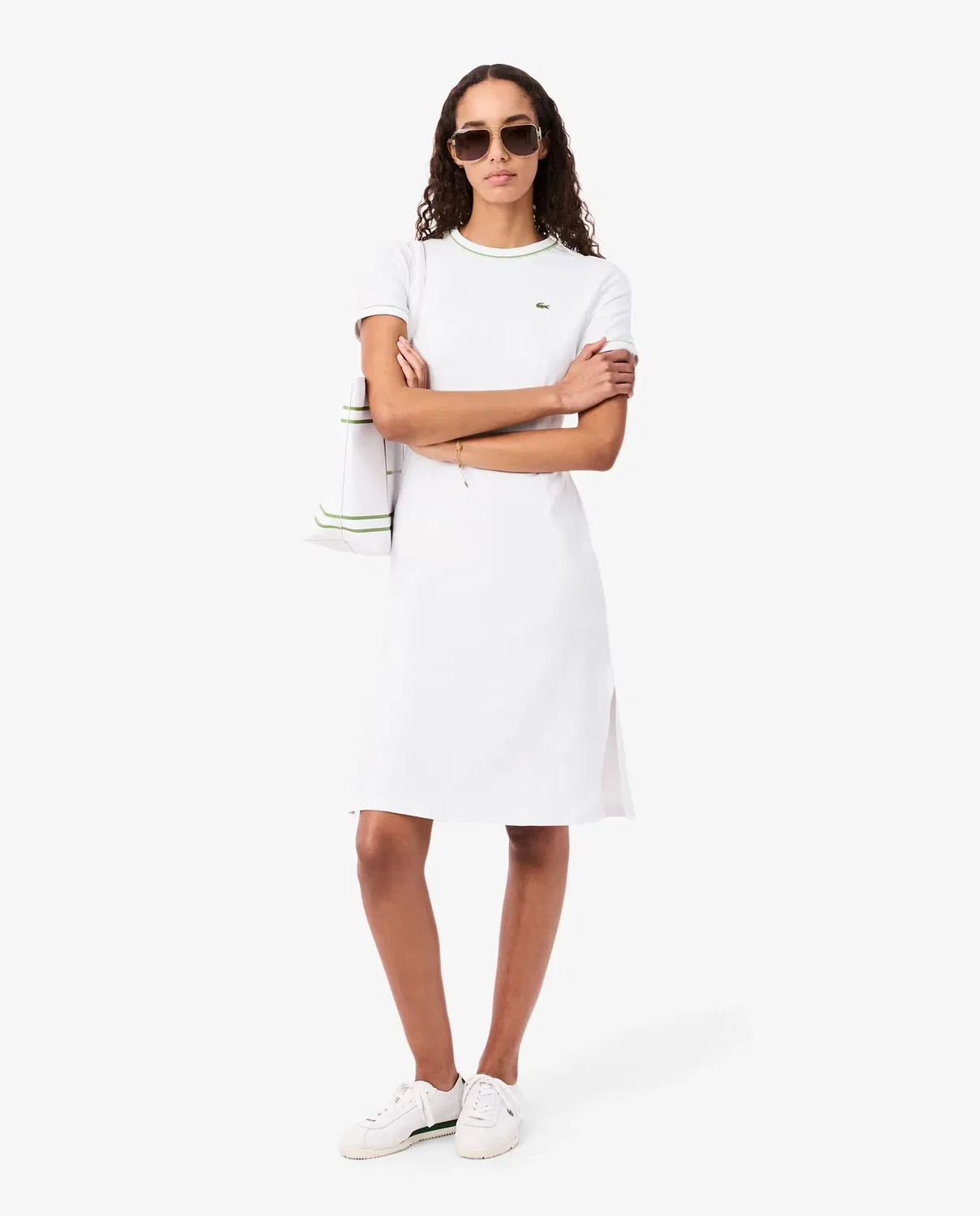Платье Lacoste из джерси с контрастной отделкой, Белое — фото 4