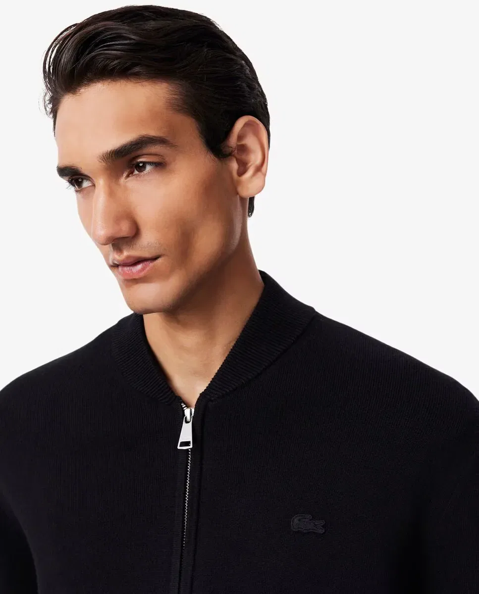 Мужская куртка-бомбер из хлопка и шерсти Lacoste, Negro — фото 3