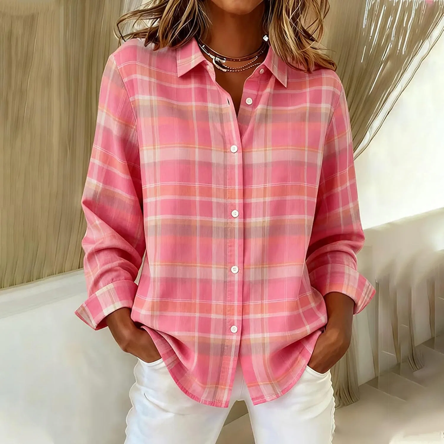 Женская футболка с рождественским принтом Retro Checkered, Pink — фото 2