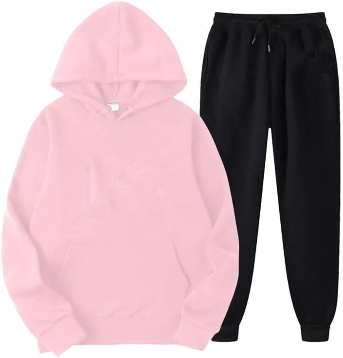 Женский комплект из худи и джоггеров с флисом, Oversized, розовый