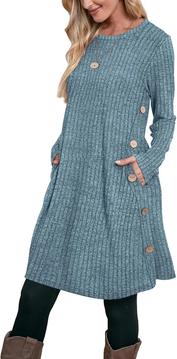 Женское платье-свитер трикотажное свободное Crewneck, Blue — фото 4