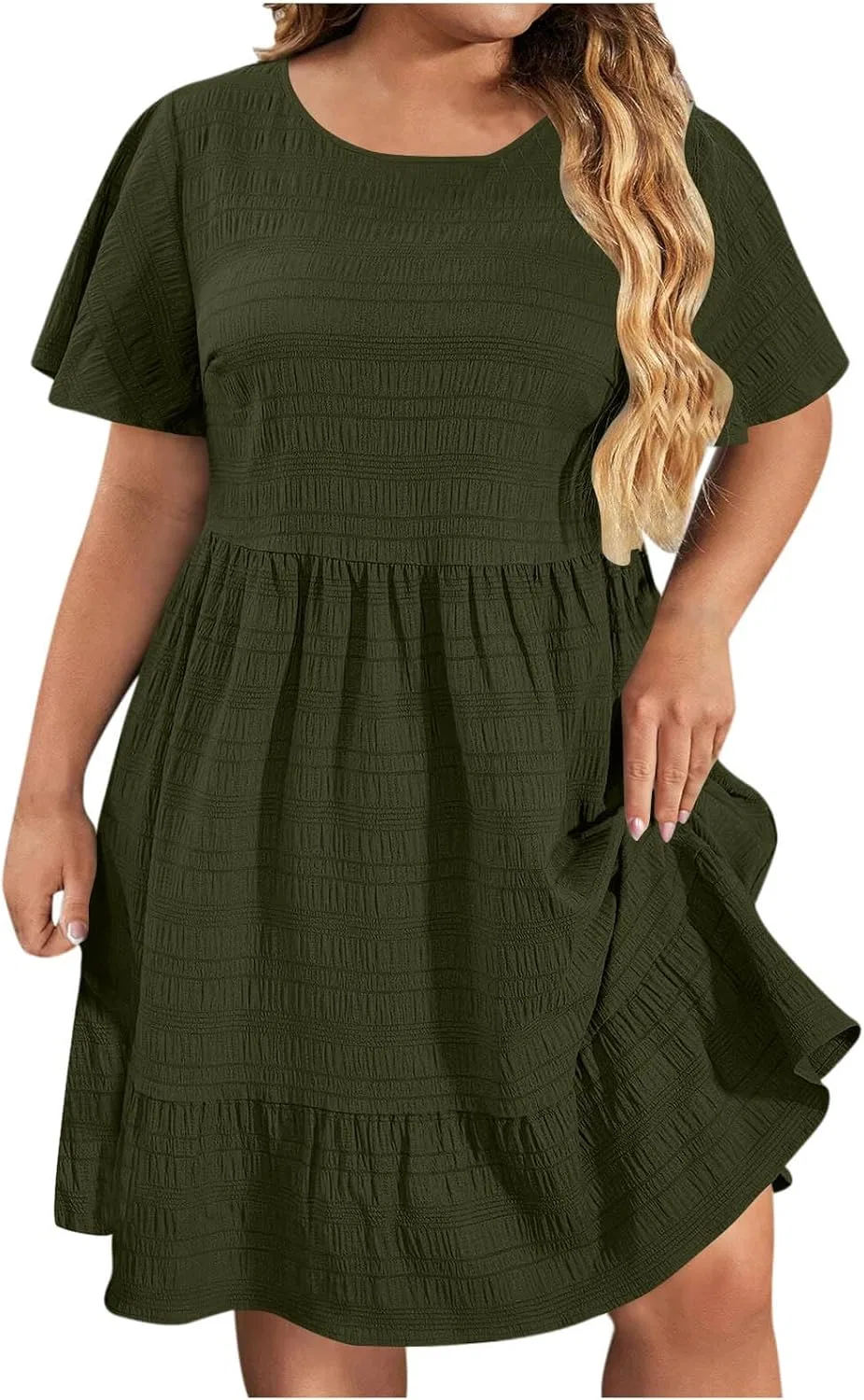 Женское плюс-сайз платье миди с ярусами Generic, Army Green