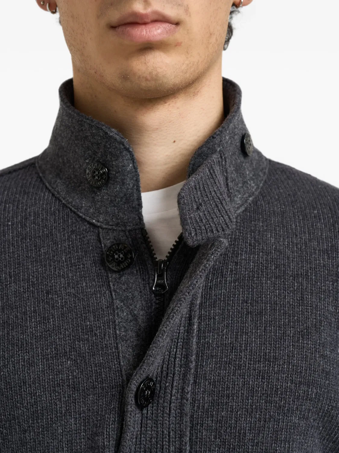 Шерстяной джемпер на молнии и пуговицах Stone Island, серый — фото 2
