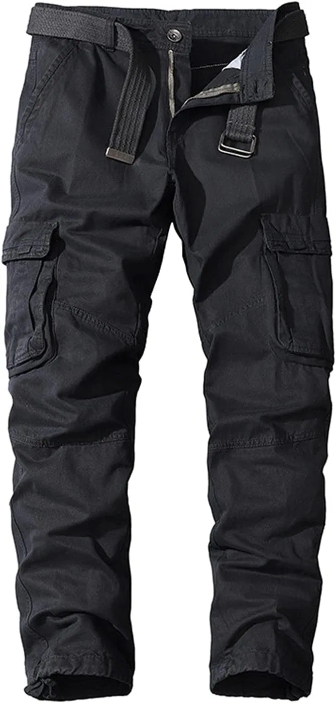 Мужские брюки карго с множеством карманов, Slim Straight Fit, чёрный
