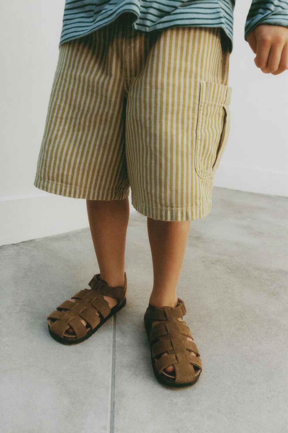 Кожаные сандалии с ремешком ZARA, Dark Tan