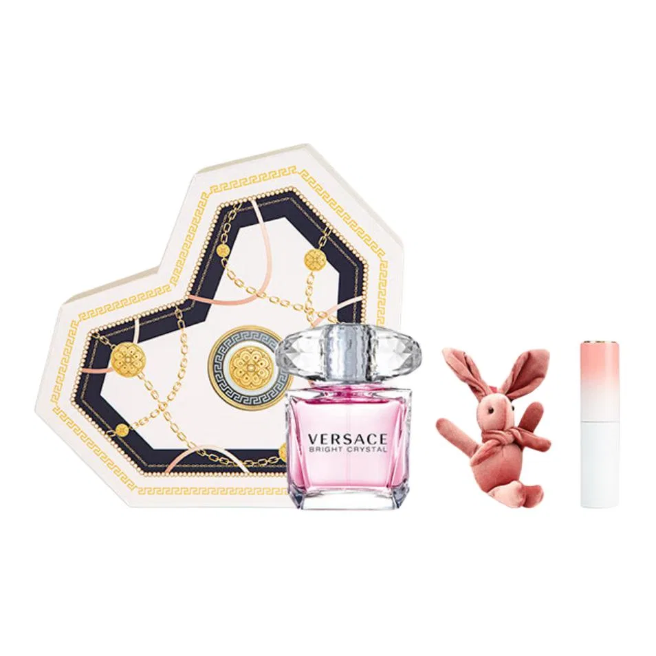 Женский набор парфюмерии VERSACE Limited Crystal Diamond Premium Heart Shaped Box, 30 мл, с брелоком и диспенсером, Pomelo Pomegranate Floral Fruity, Black