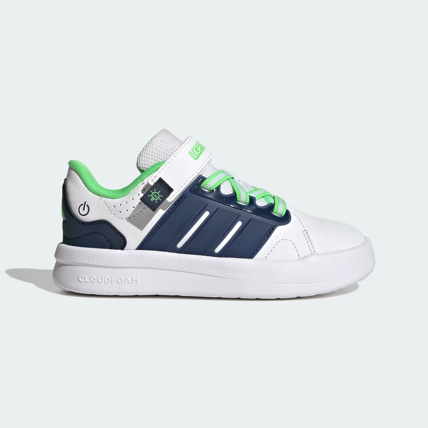 Детские кроссовки со светодиодной подсветкой Lightorama Court Adidas Sportswear, белый облачный/ночной индиго/кричаще-зеленый