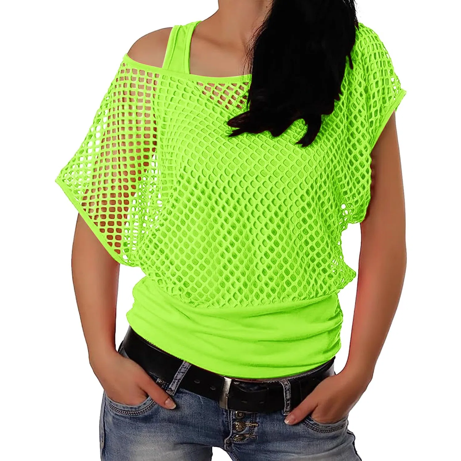 Женская футболка с открытыми плечами SexyFluo 80s Top, Green
