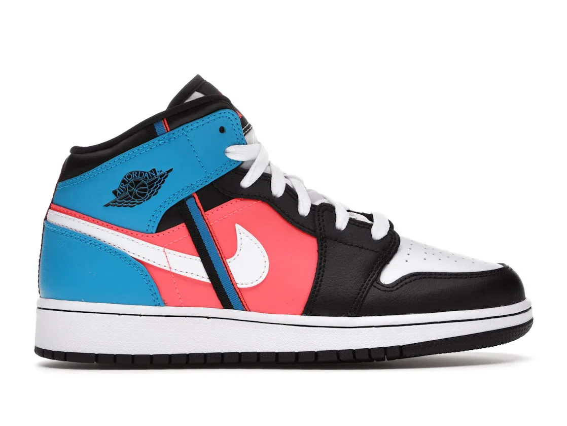 Детские кроссовки с принтом Jordan 1 Mid Tri Color Ribbons Jordan, Black/Blue-Infrared-White
