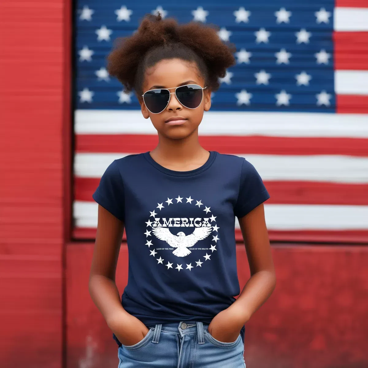 Детская футболка с принтом America Circle Stars The Juniper Shop, Navy — фото 4