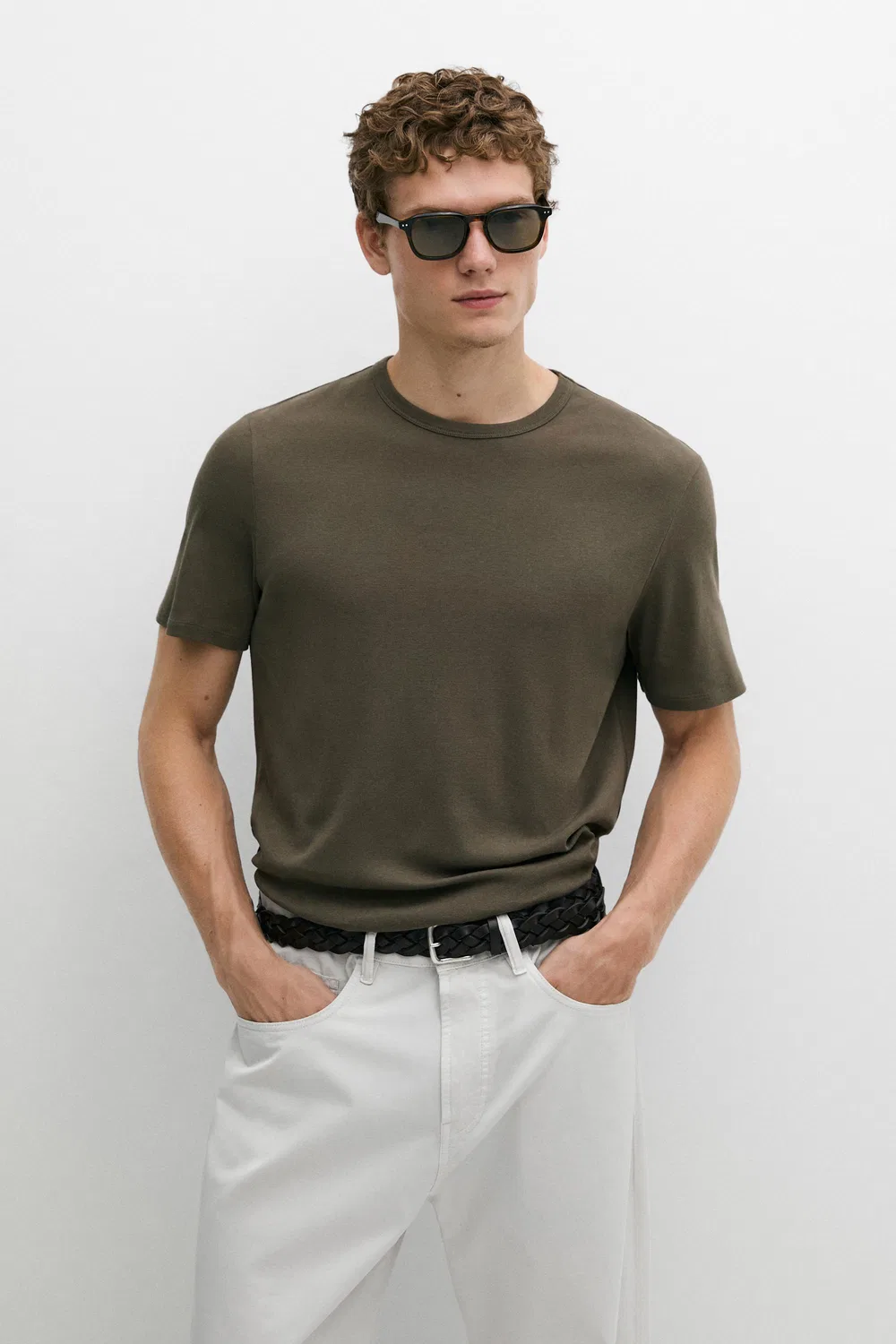Футболка Massimo Dutti 100% Cotton Short-sleeve, хаки