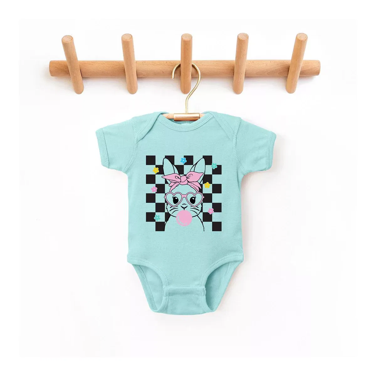Детский боди-комбинезон с коротким рукавом Checkered Groovy Bunny The Juniper Shop, Chill