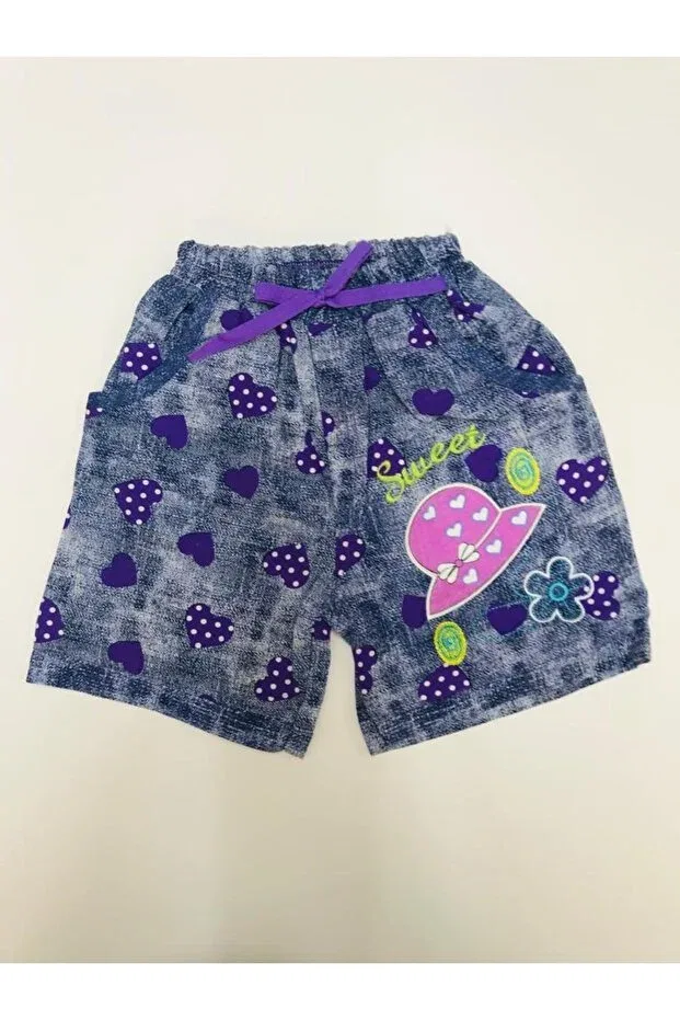 Детские шорты для девочек с принтом Summer Jeans Patterned Heart Girl Baby Slon Kids Clup, Purple