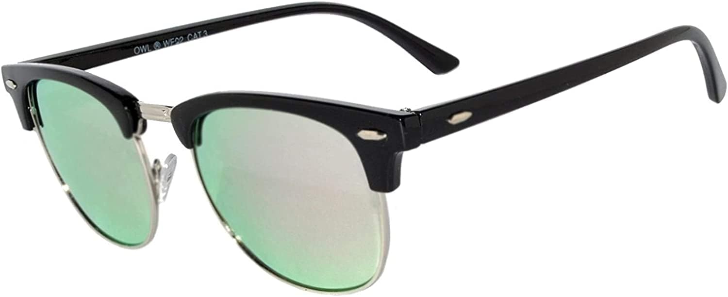 

Солнцезащитные очки OWL с полуободковой оправой, металлическими и пластиковыми линзами, для мужчин и женщин, с защитой от УФ-излучения UV400, дымчатые линзы, винтажный ретро-стиль, Black Silver / Pink Mirror