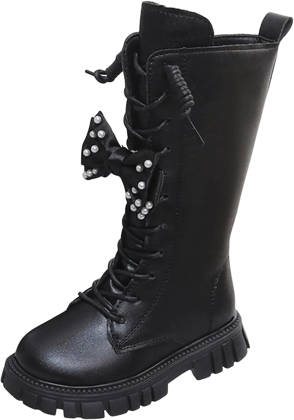 Детские ботинки для девочек с принтом и шнуровкой, модель Girls Lace Up Combat Boots, Black