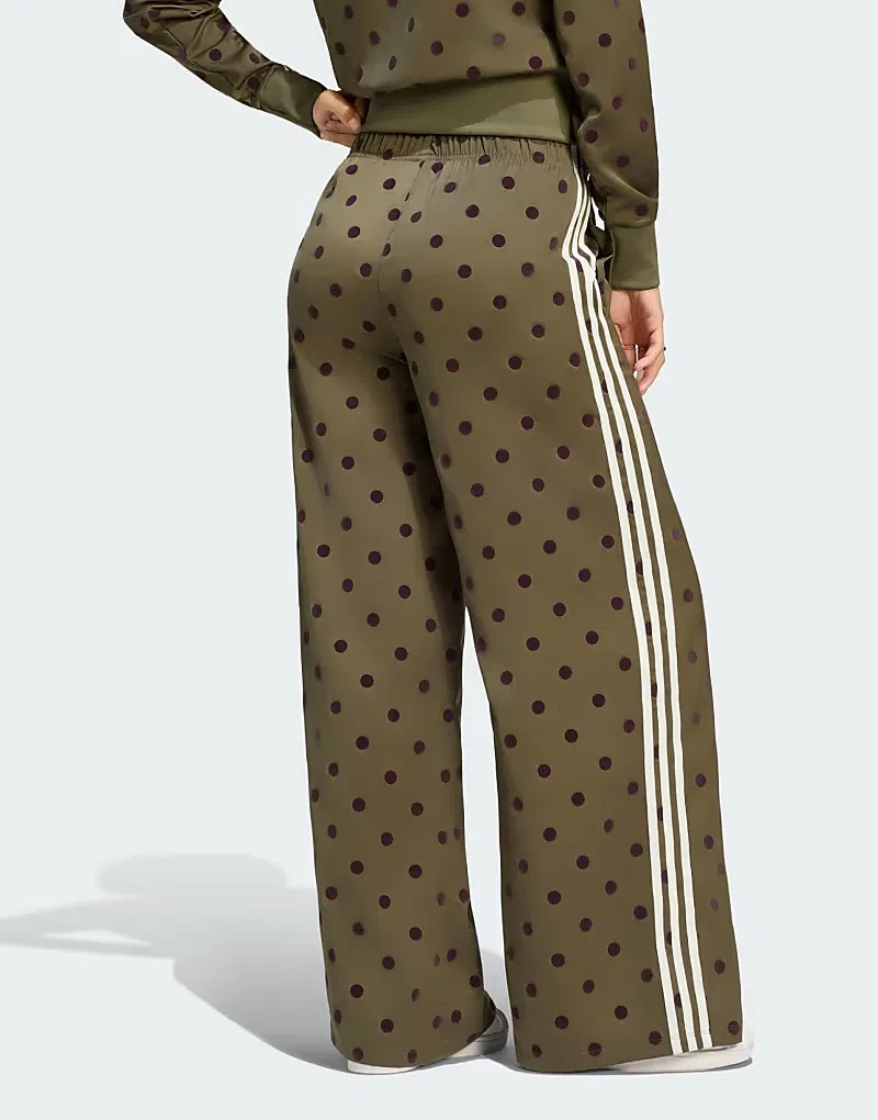 Брюки Adidas Originals Satin polka dots с широкими штанинами, оливковый — фото 4