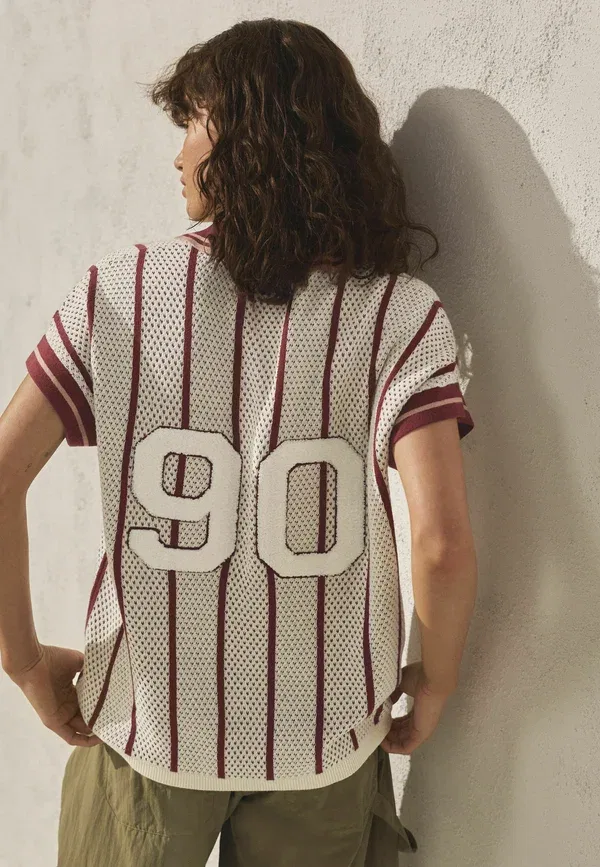 Футболка с V-образным вырезом Polo shirt Next, berry red stripe, красный — фото 3