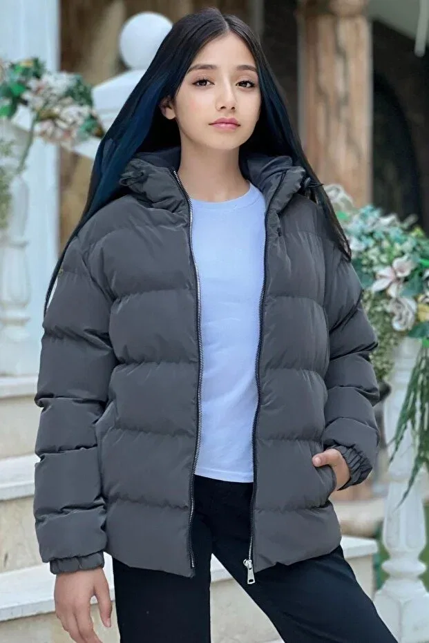Детское зимнее пальто для девочек с капюшоном Zaziko Kids, Smoke Grey