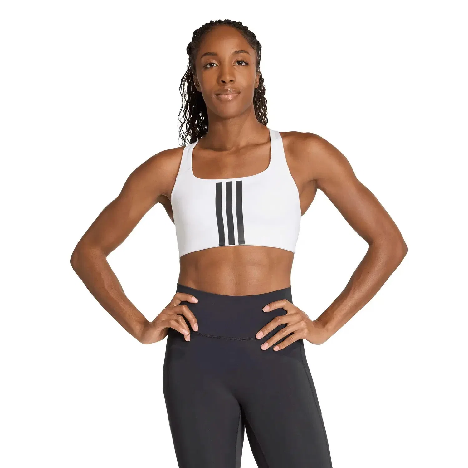 Женский спортивный бюстгальтер с 3 полосками Optime Workout, Adidas, Weiß Schwarz — фото 3
