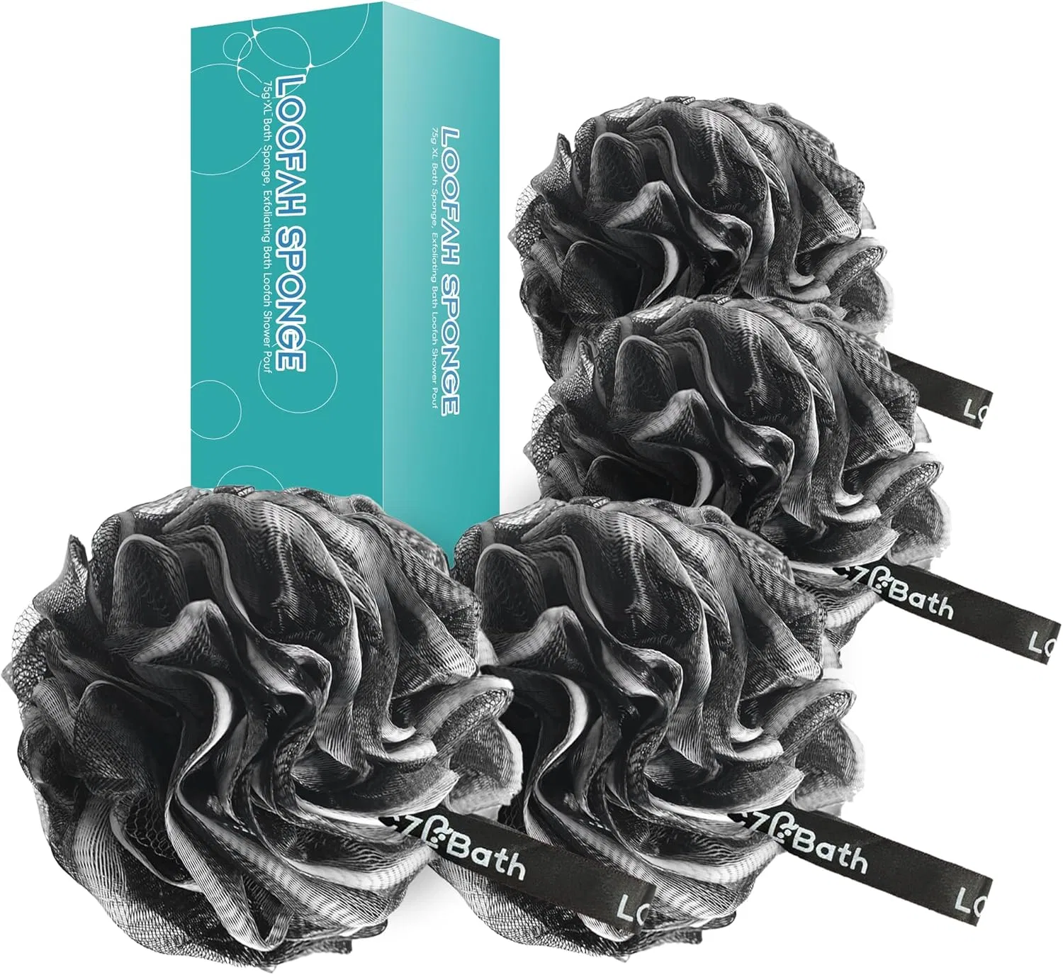 Мочалка для душа XL, LCZLBath, набор 4 шт, Black