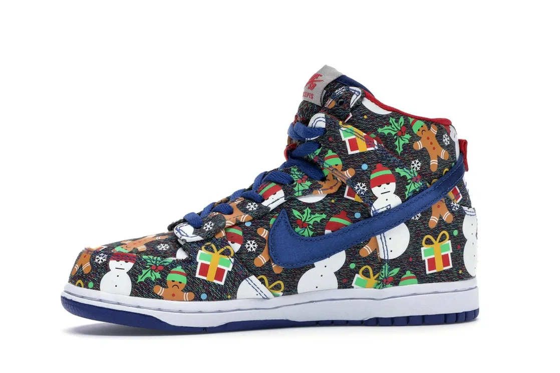 Детские кроссовки для мальчиков высокие Nike SB Dunk High Concepts Ugly Christmas Sweater (2017) (PS) Nike, Blue Ribbon/Blue Ribbon-Atom Red — фото 3