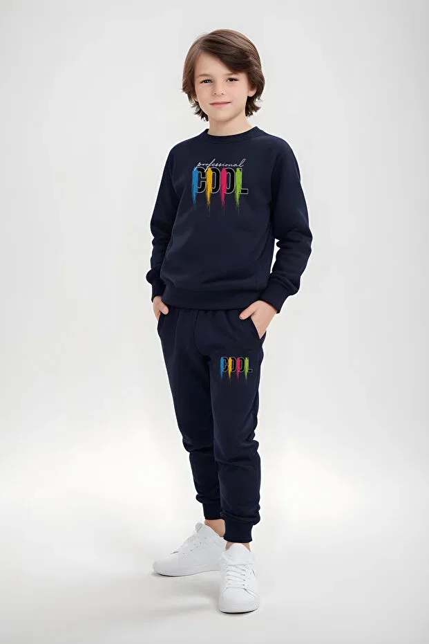Детский спортивный костюм для мальчиков с принтом Round Neck Cool Printed Ya Ko Kids, Navy Blue