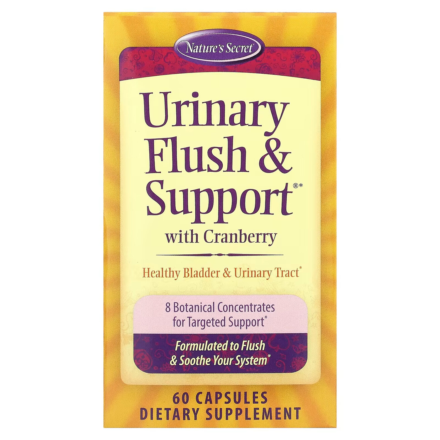 

Nature's Secret, Urinary Flush & Support, мочегонное средство с клюквой, 60 капсул