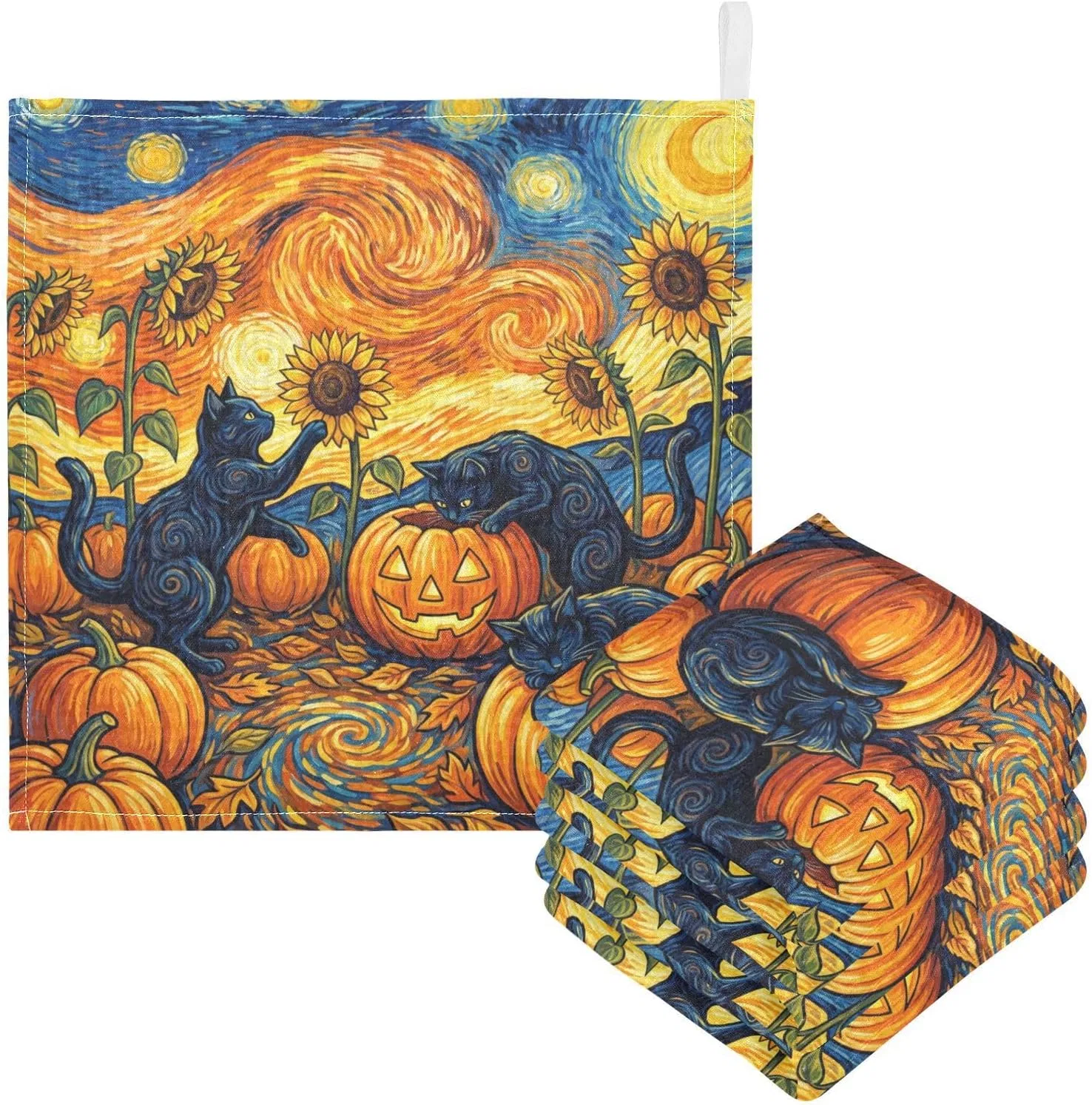 Мочалка детская 4-слойная муслиновая, GuoChe, 3 шт, 30x30 см, Sonnenblumenkürbis-katze — фото 3