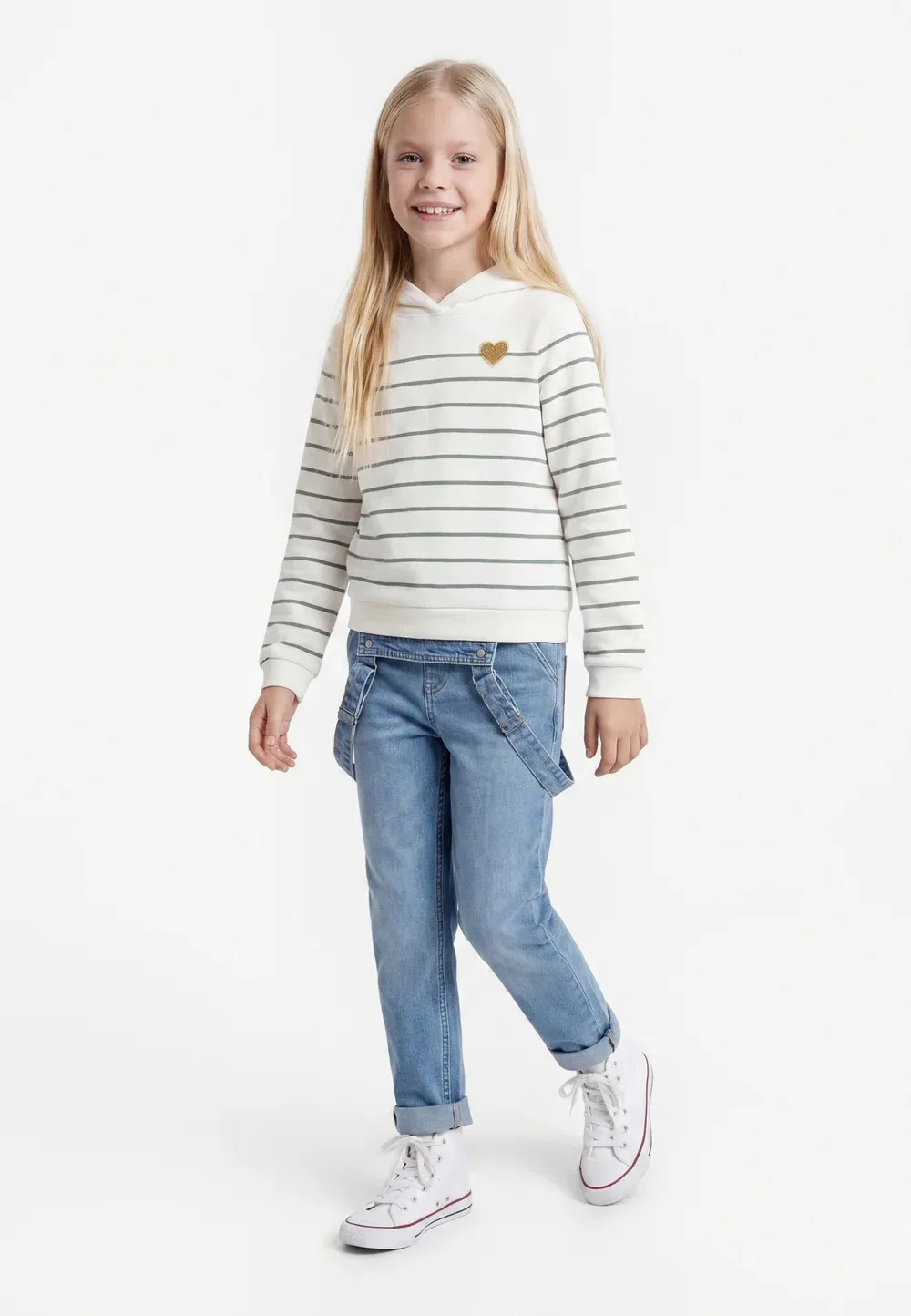 Худи Kogadelle amour stripe Only Girls, Cloud Dancer/Green Milieu/Gold-Coloured
