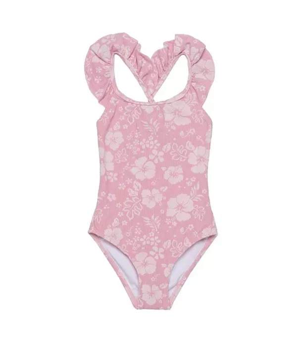 Детский купальник для девочек с текстурой California Dreams Square Neck Ruffle One Piece Gottex Kids, розовый