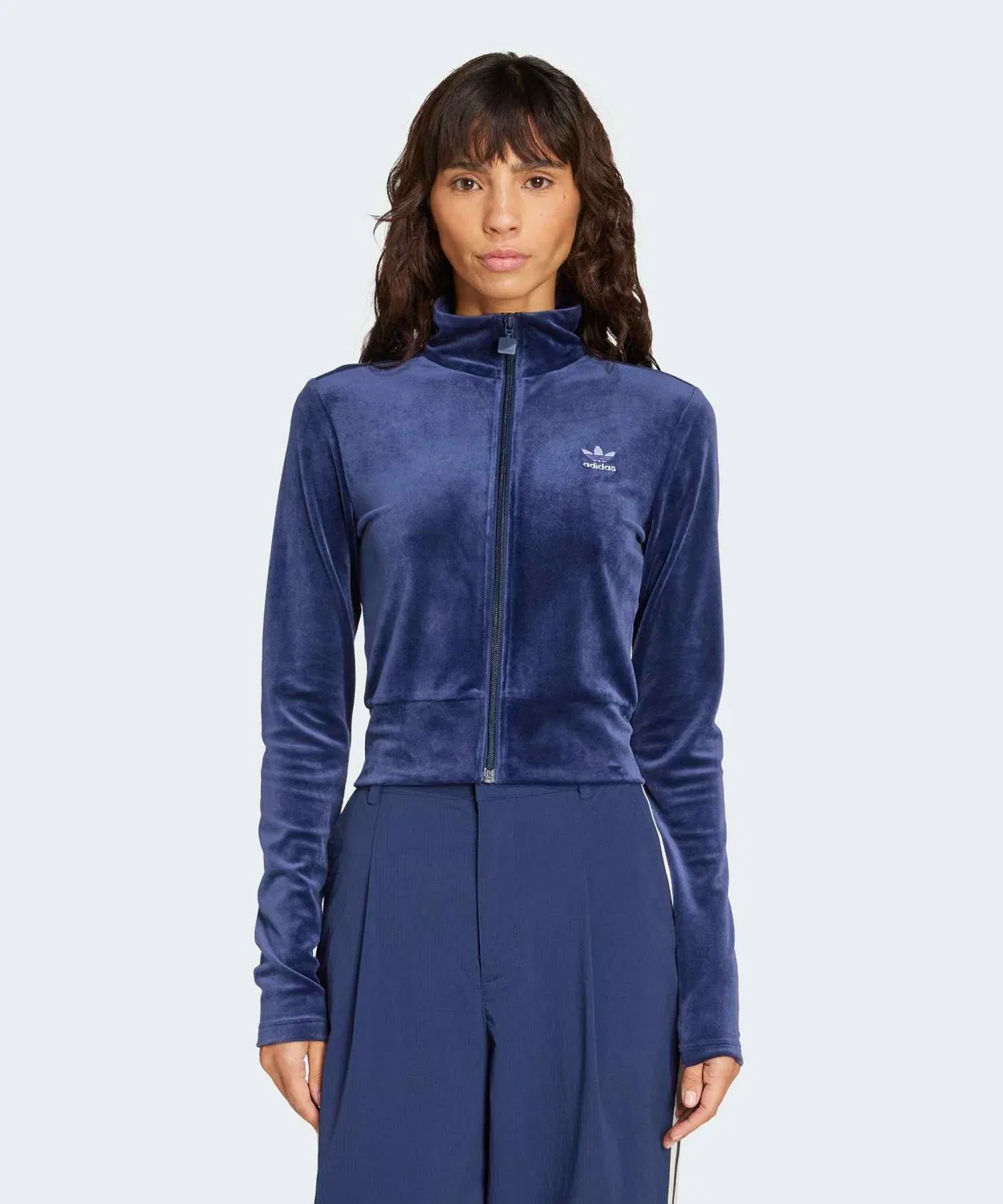 Женский вельветовый топ-джерси с молнией Essential Velvet Fitted Track Top Adidas Originals, Синий