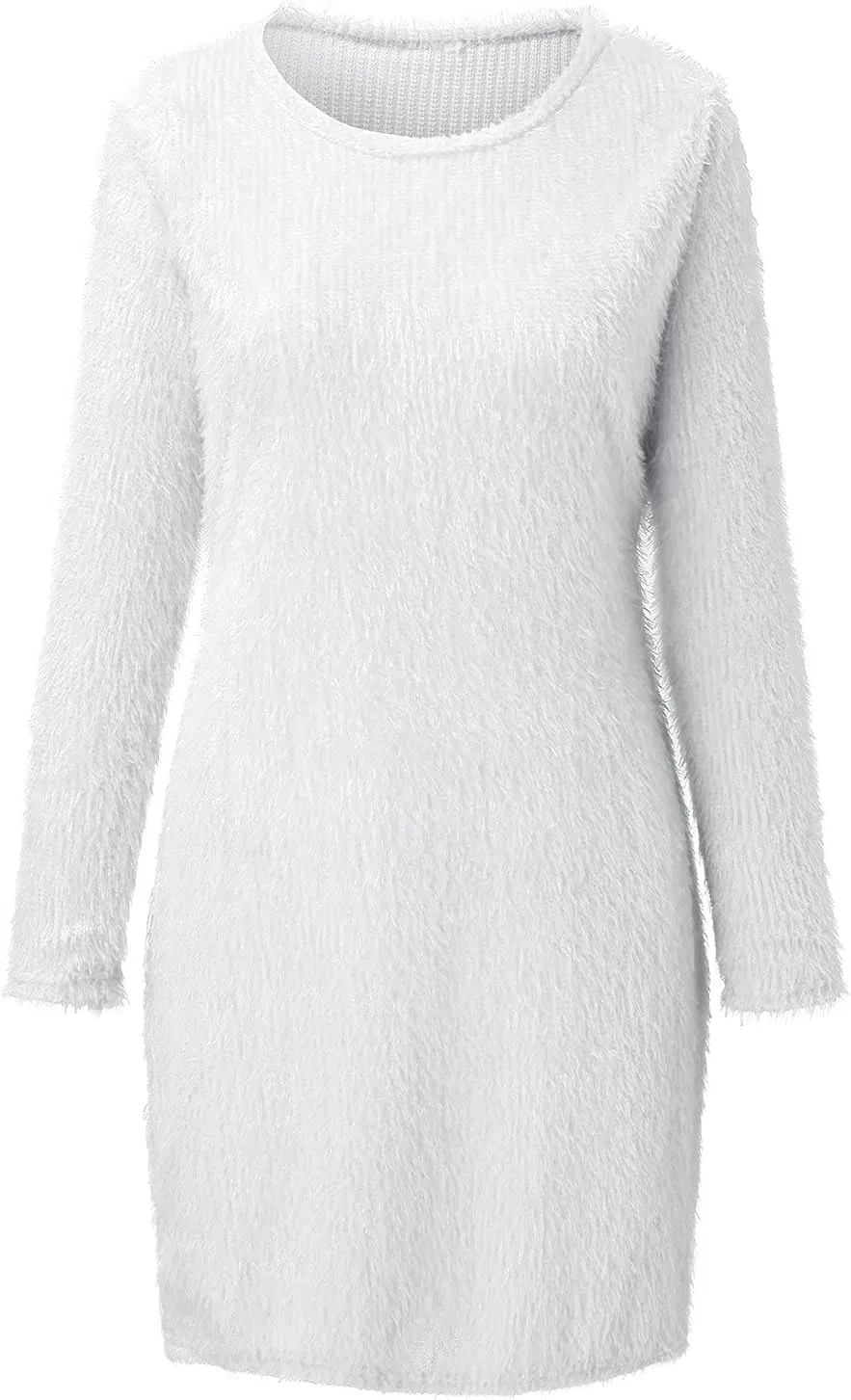 Женское платье-свитер из флиса Slim Fit, White — фото 3
