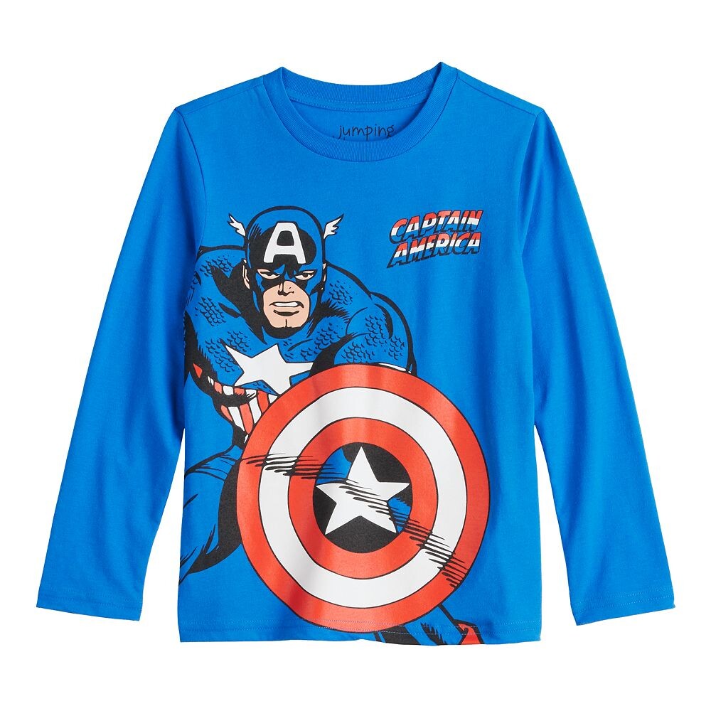 

Классическая футболка Jumping Beans Marvel с длинными рукавами и рисунком Капитана Америки для мальчиков 4–12 лет, синий