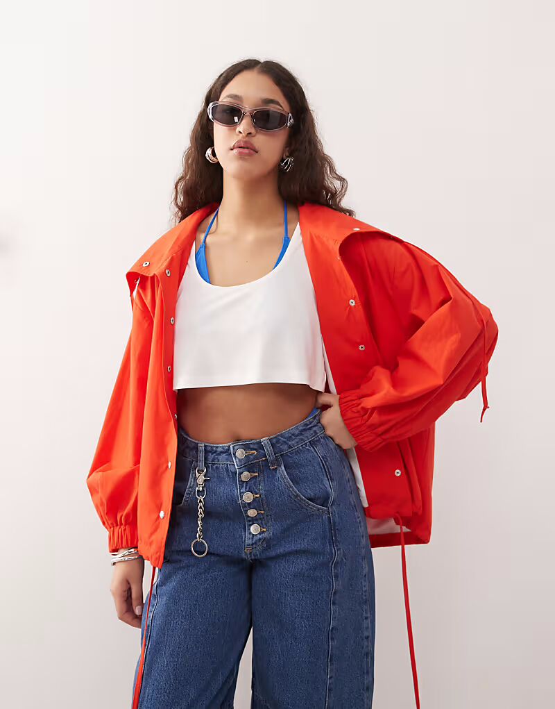 

Куртка-рубашка из поплина ASOS DESIGN красного цвета