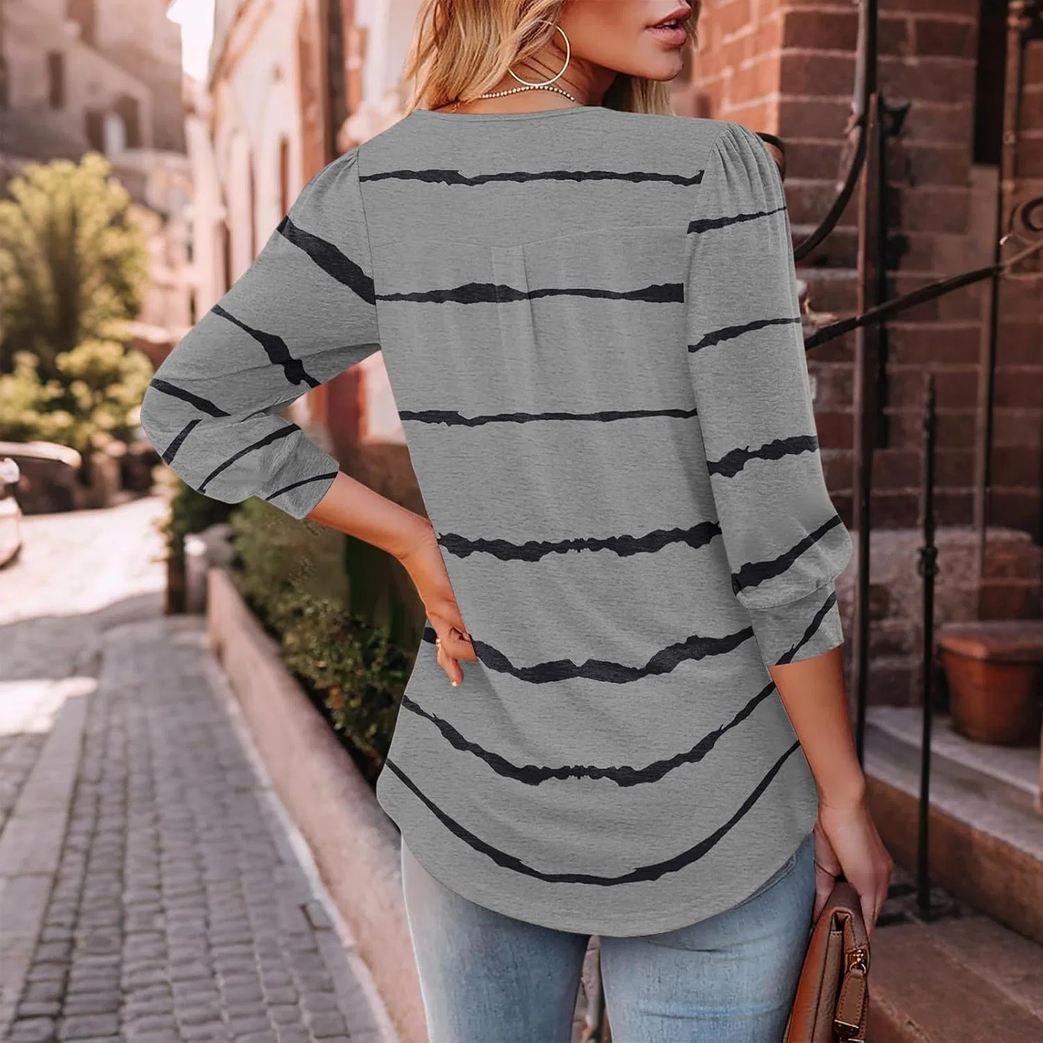 Женская блуза с плиссировкой, 3/4 рукав, Classic Basic Tees, Gray — фото 3