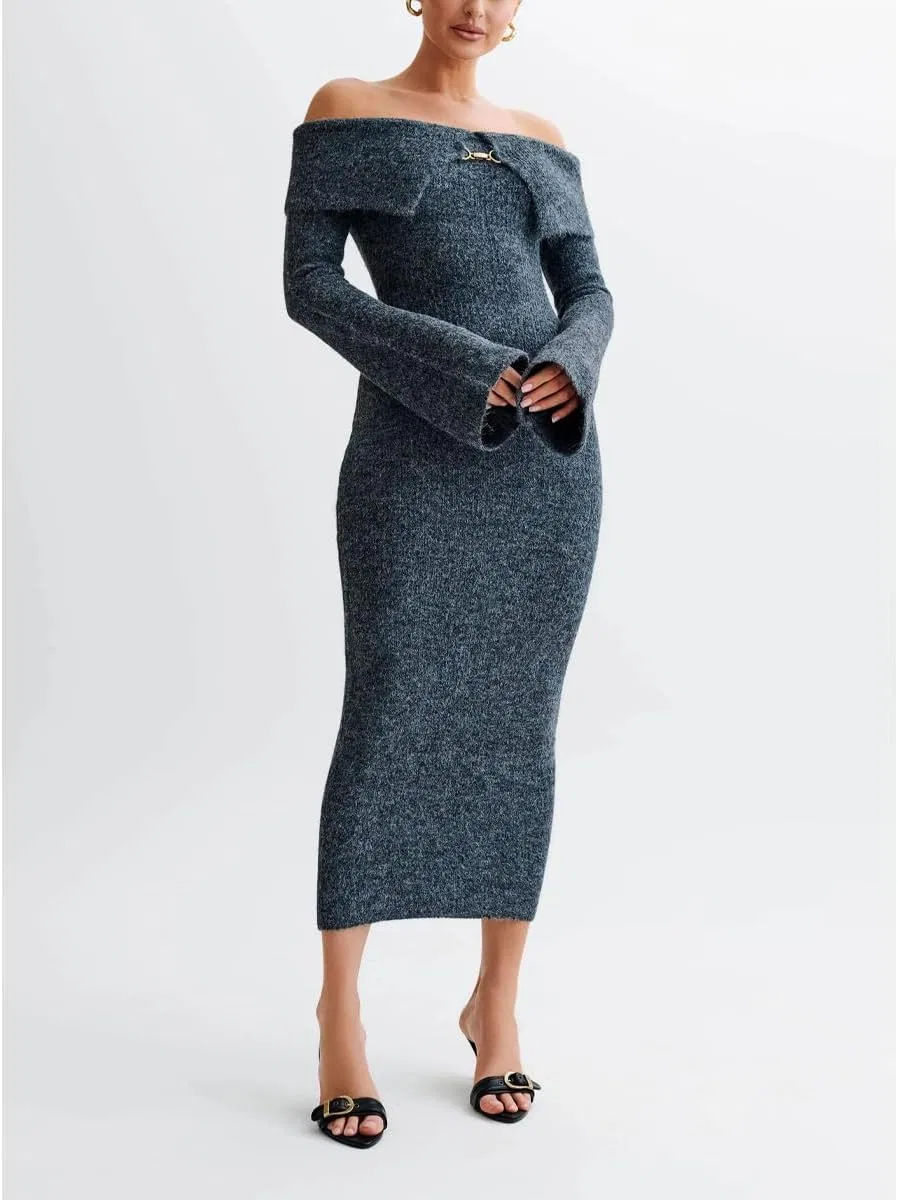 Женское платье-свитер с V-образным вырезом Bodycon, Grey — фото 2