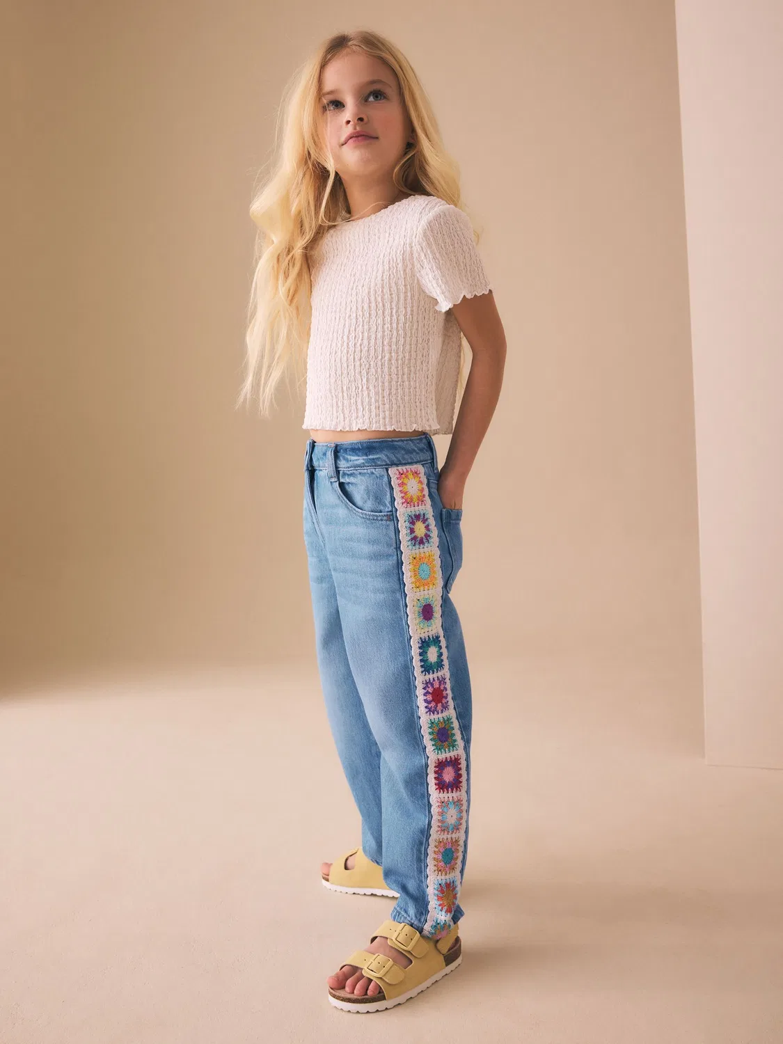 Джинсы с вышивкой и боковой лентой Next, Blue Denim — фото 2