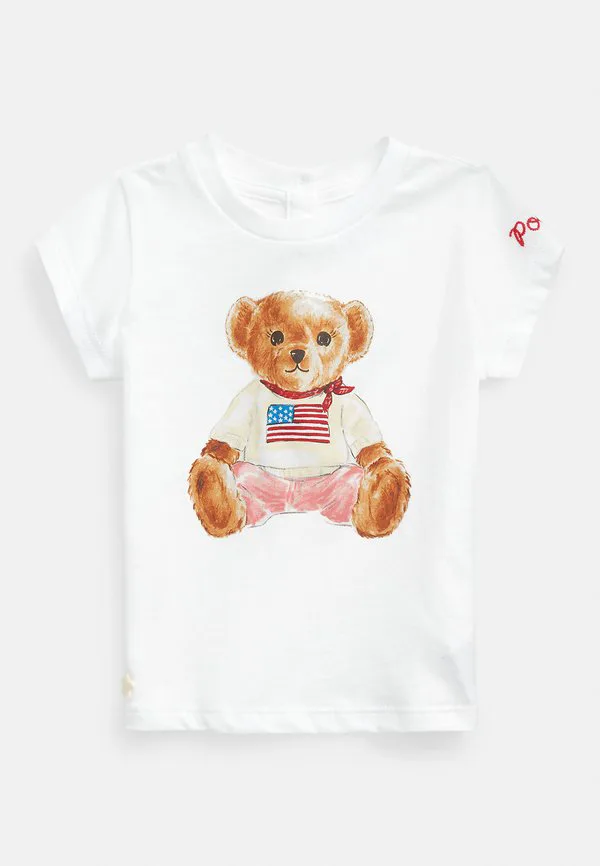 Футболка из хлопкового трикотажа с принтом в виде медведя поло. Polo Ralph Lauren, White